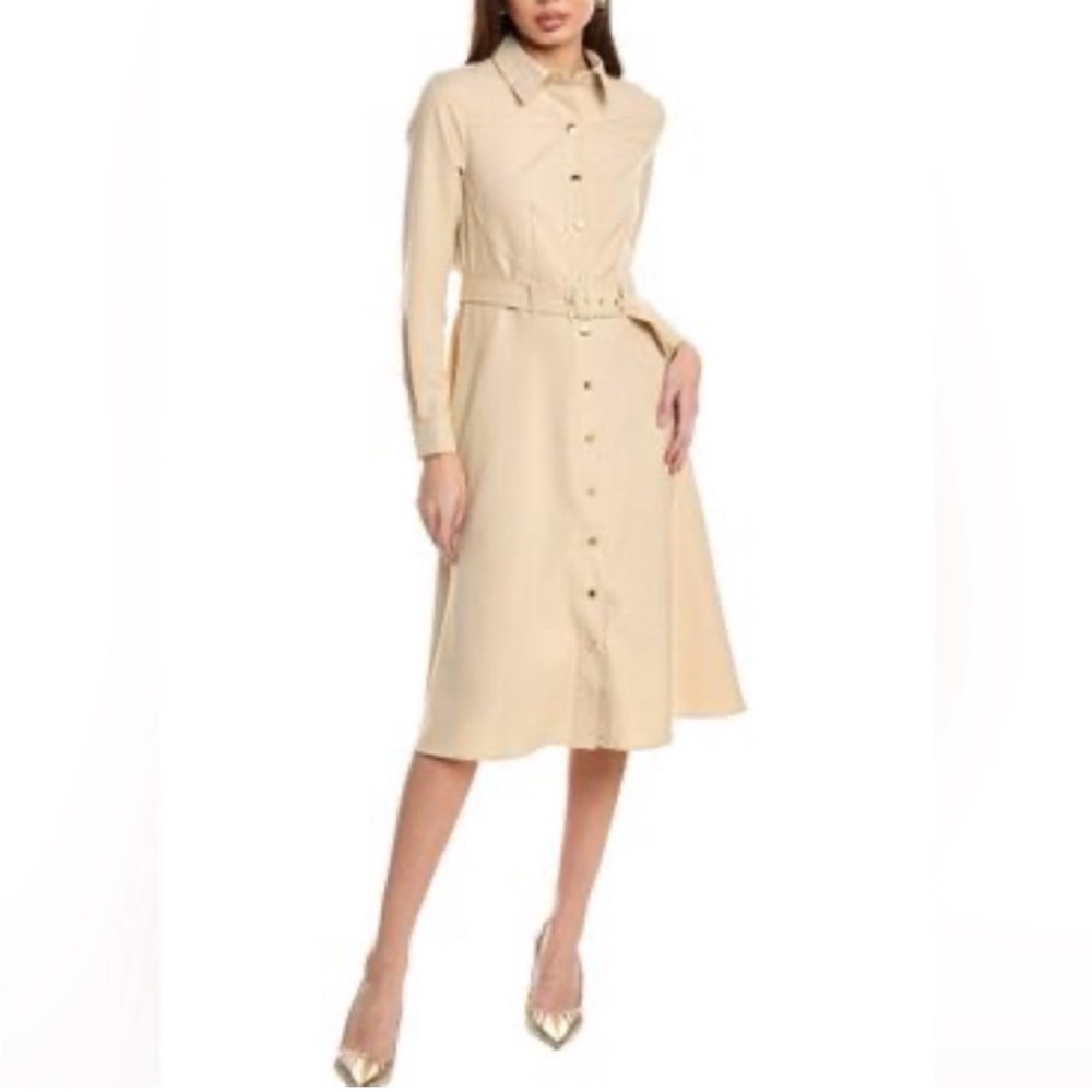 NWT Nanette Lepore Beige Button-Down Long Sleeve Dress w/Belt